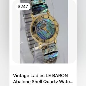 VINTAGE Le Baron Abalone Shell Quartz Ladies Watch - Iridescent Blue/Green
